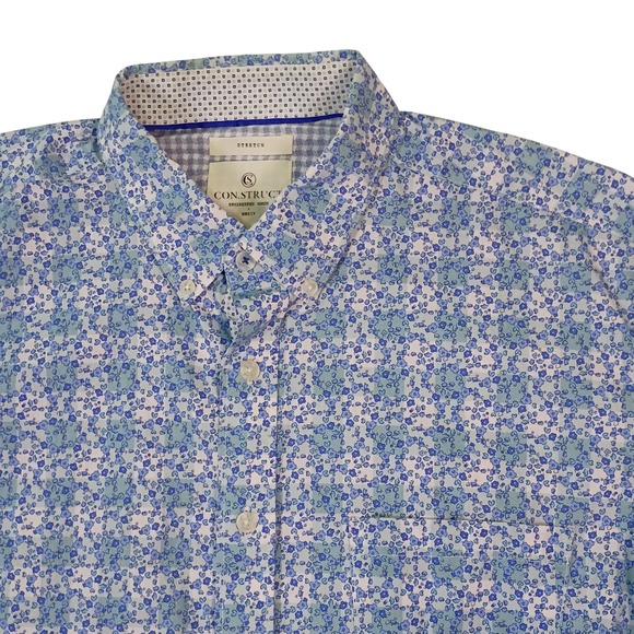 Con.Struct Other - ConStruct Mens Blue White Floral Print Short Sleeve Stretch Button Down Shirt L